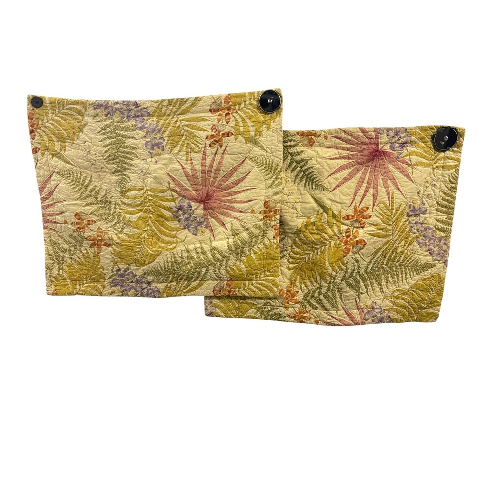 Liz Claiborne Tropical Botanical Quilted Pillow Shams Set of 2 Yellow Standard